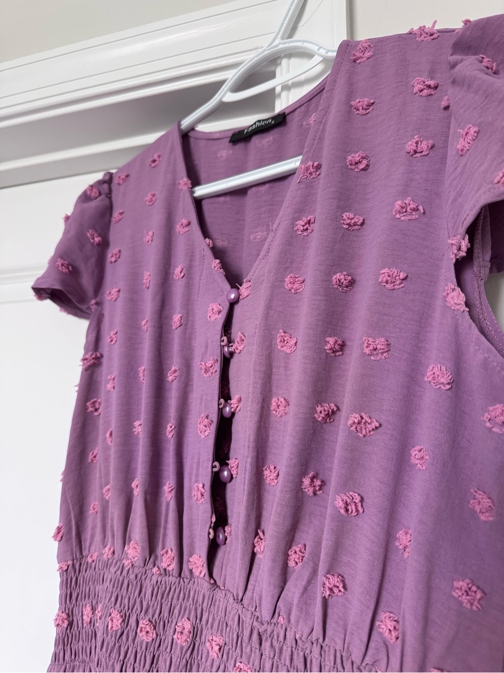 Purple Swiss Dot Maxi Dress with Smocked Waist - Picture 2 of 2